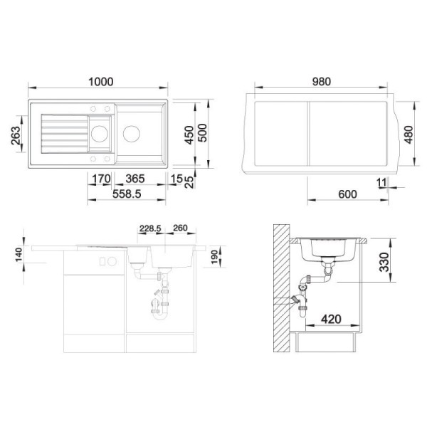 Chiuveta Granit Blanco Zia 6 S Antracit