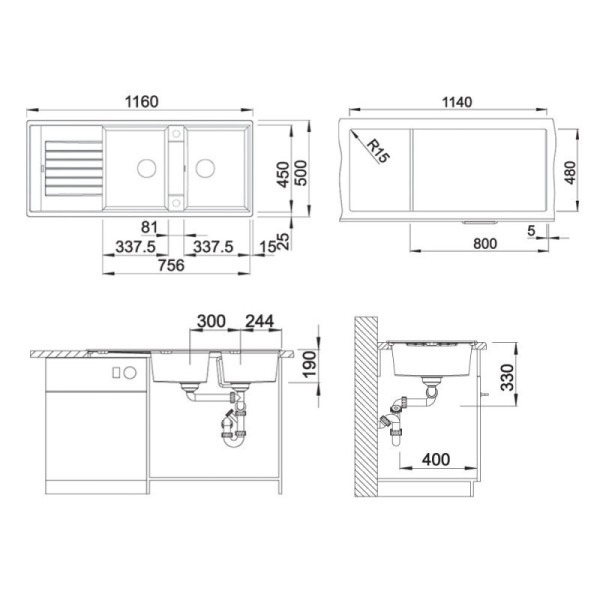 Chiuveta Granit Blanco Zia 8 S Alb 1160 x 500 mm