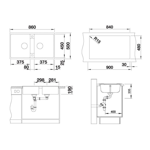 Chiuveta Granit Blanco Zia 9 860x500 mm in Alb