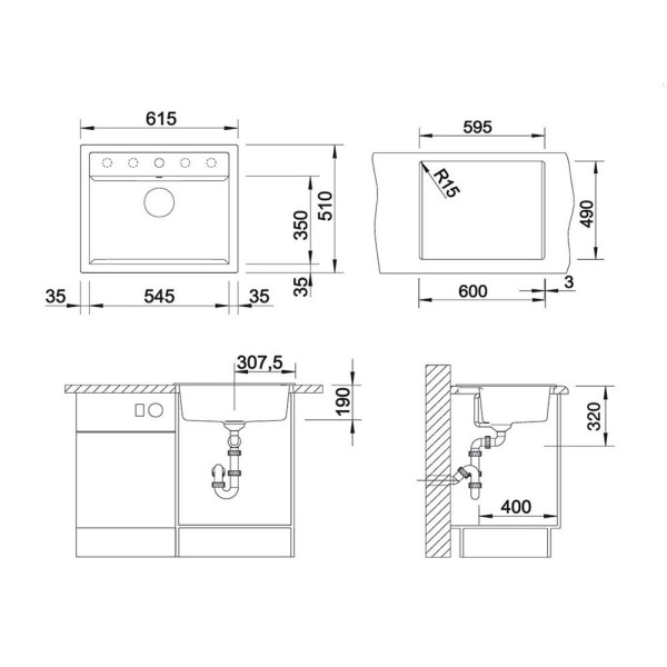 Chiuveta Granit Blanco Dalago 6 Cafea 615x510mm