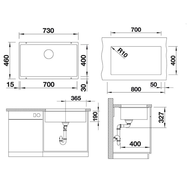 Chiuveta Granit Blanco Subline 700-U Alb 730 x 460mm