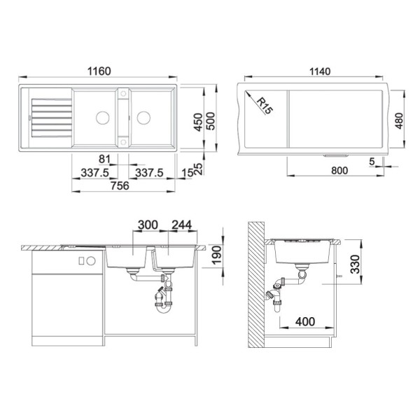 Chiuveta Granit Blanco Zia 8 S Antracit