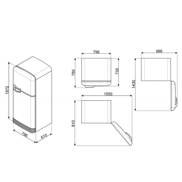 Frigider No Frost Smeg FAB50RBL5, negru, retro design