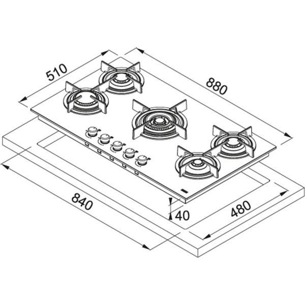 Plita gaz Franke Crystal Black cu 5 arzatoare