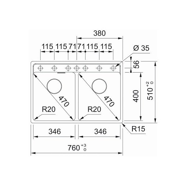 Chiuveta cu 2 cuve Franke Maris MRG 620-35-35 TL, Nero
