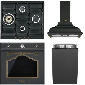Pachet Smeg Cortina: Cuptor, Plită, Hota, Mașină Vase