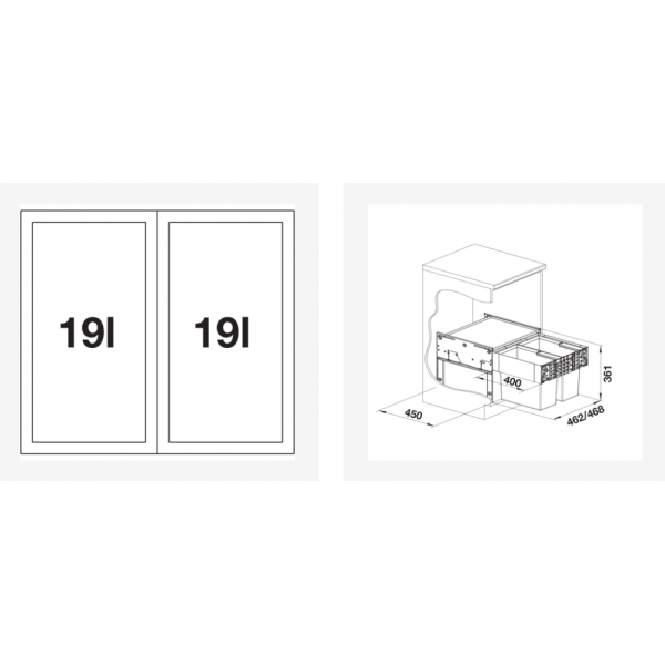 Cos de gunoi Blanco SELECT II 50/2, 2x19 litrii, gri