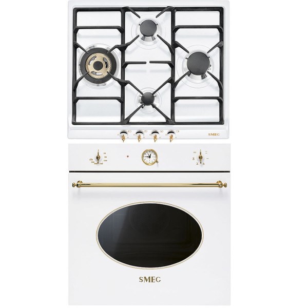 Pachet Smeg Alb cu butoane aurii Cuptor & Plită