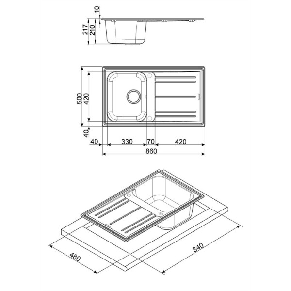 Chiuveta bucatarie Smeg Antracit LZ861A2, reversibila