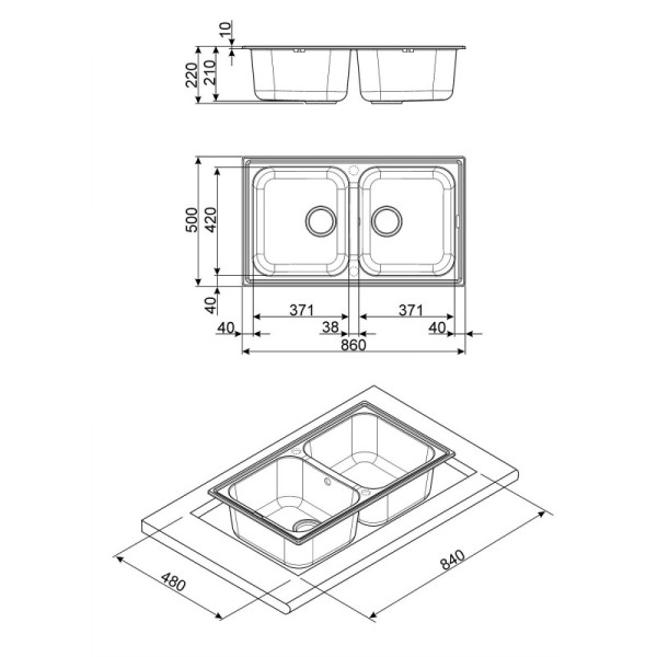 Chiuveta Smeg cu 2 cuve Antracit LZ862A2