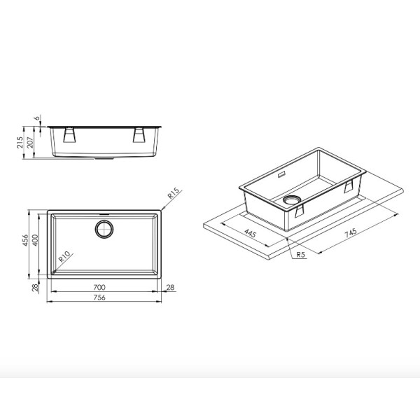 Chiuveta Granit Smeg VZP76B Alb, 756x456mm