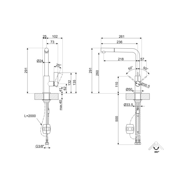 Baterie Gri Smeg MD22DKX cu Dus Extractibil, Inox Inchis