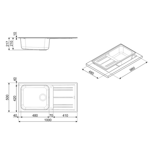 Chiuveta Granit Smeg Alb, 1 Cuva Reversibila