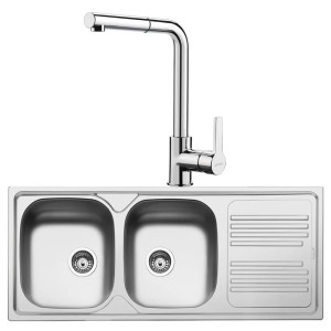 Pachet Smeg Inox Chiuvetă cu 2 cuve și Baterie
