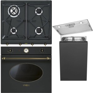 Pachet Smeg Cuptor, Plită, Hota și Mașină de Spălat Vase