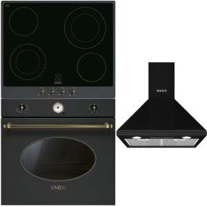 Pachet Smeg NEGRU-ANTRACIT - Cuptor, Plita, Hota