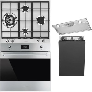 Pachet Smeg Inox Cuptor, Plita, Hota, Masina spalat