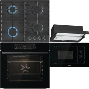 Pachet Gorenje Negru Cuptor, Plita, Hota, Microunde