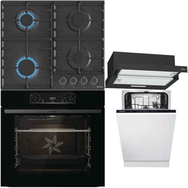 Pachet Gorenje cu cuptor, plita, hota, si masina spalat vase