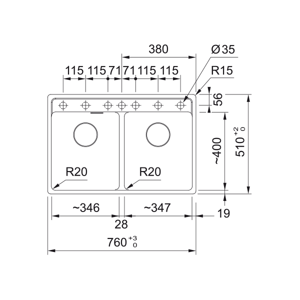 Chiuveta cu 2 cuve Franke Maris MRG 620-35-35 Gri