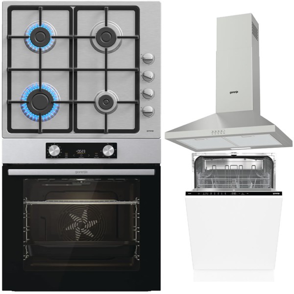 Pachet Gorenje Inox: Cuptor, Plita, Hota, Masina de Vase