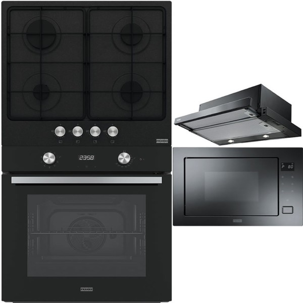 Pachet Smart Franke Negru Cuptor, Plita, Hota, Microunde