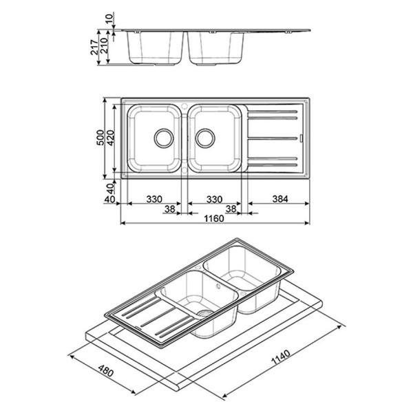 Chiuveta granit gri cu 2 cuve Smeg LZ116CT