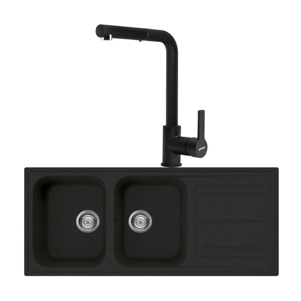 Pachet Smeg Negru Chiuveta 2 cuve + Baterie MID1MN