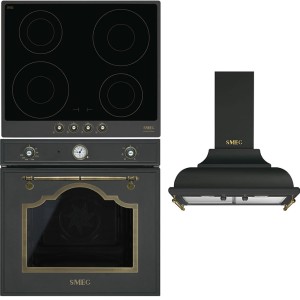 Pachet Smeg Cortina: Cuptor, Plita, Hota Antracit