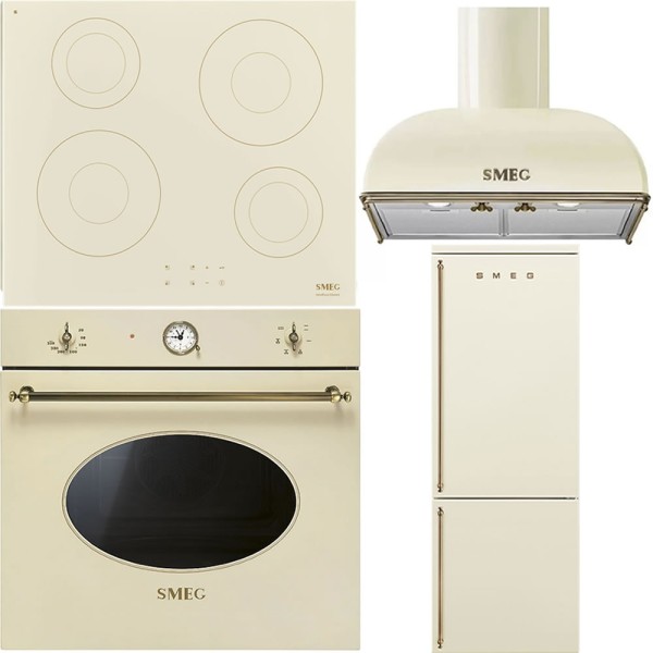 Pachet Retro Crem Smeg Cuptor, Plită, Hota și Frigider