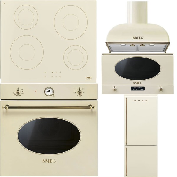 Electrocasnice Smeg crem: cuptor, plită, hotă, frigider