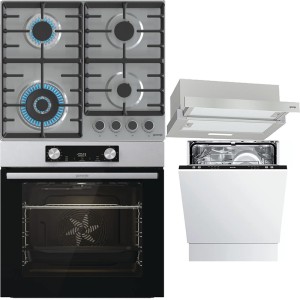 Pachet Gorenje Inox Cuptor, Plita, Hota si Masina de spalat vase