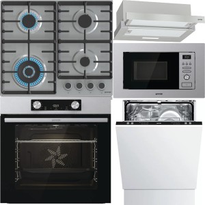 Pachet Gorenje Cuptor, Plită, Hotă, Microunde, Vase