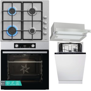 Pachet Gorenje cu cuptor, plita, hota și mașină de spălat
