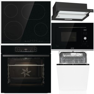 Pachet Gorenje cu Cuptor, Plită, Hotă, Microunde și Mașină de Vase