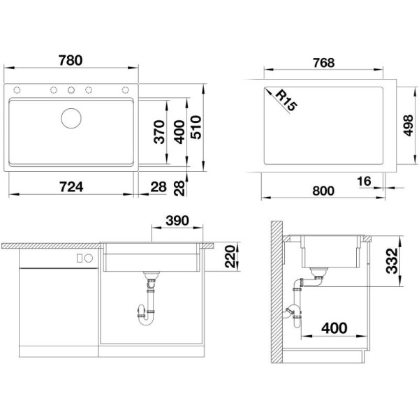 Chiuvetă Blanco Alb Antic ETAGON 8, 780x510mm