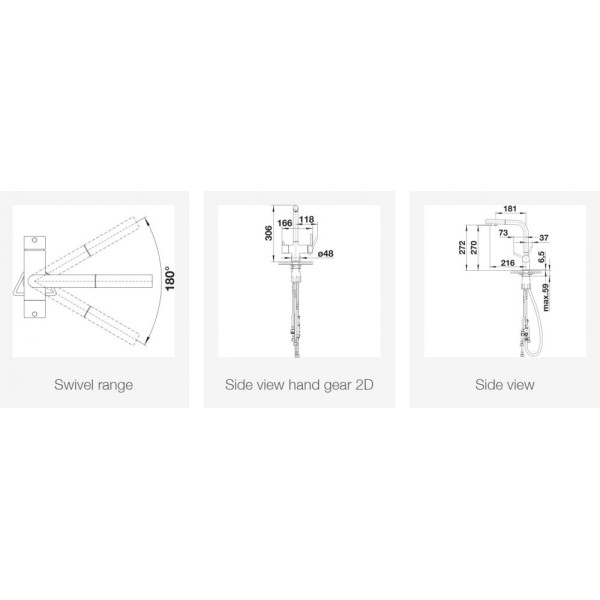 Baterie BLANCO Antracit FONTAS-S II cu furtun extractibil
