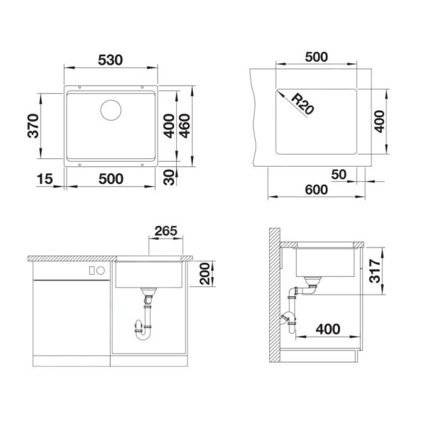 Chiuveta Blanco ETAGON 500-U, Antracit, 530x460mm