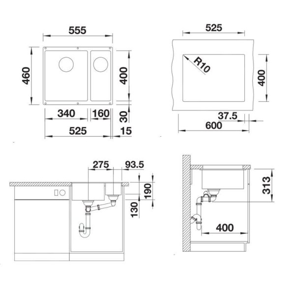 Chiuveta Blanco Alb Subline cu 2 cuve, sub blat