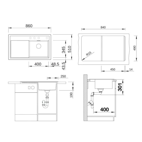 Chiuvetă Blanco ZENAR Alb 860x510 mm