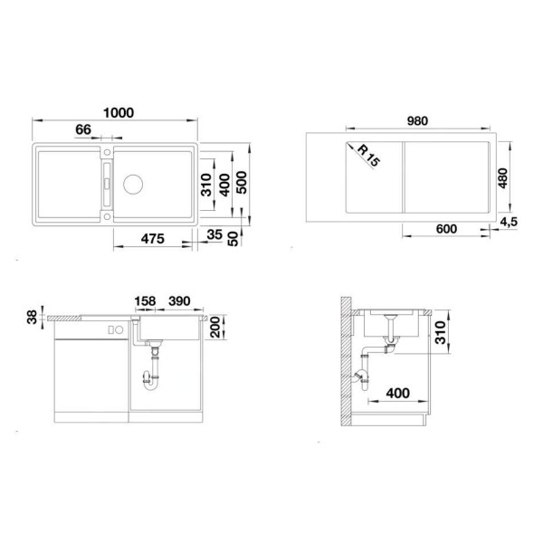 Chiuvetă Blanco ADIRA XL 6 S, Antracit
