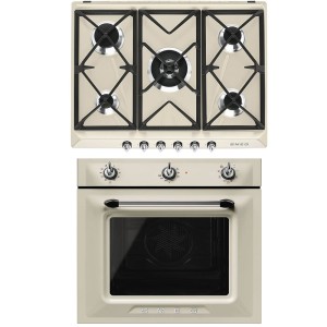 Pachet Smeg Victoria Cuptor SF6905P1 + Plita pe gaz 5 arzatoare SR975PGH (gratare fonta, arzator wok)