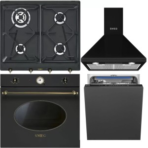 Pachet Smeg ANTRACIT Cuptor Plită Hotă Mașină Vase