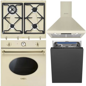 Pachet electrocasnice Smeg CREM: Cuptor, Plita, Hota, Mașină de vase