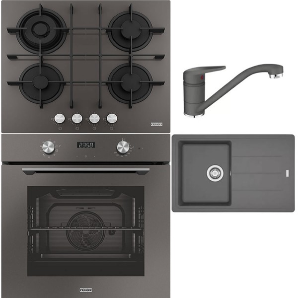 Pachet Franke Gri: Cuptor, Plită, Chiuvetă & Baterie