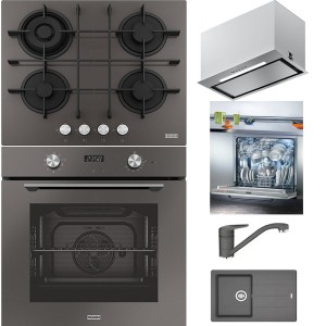 Pachet complet Franke cu sticlă gri și inox