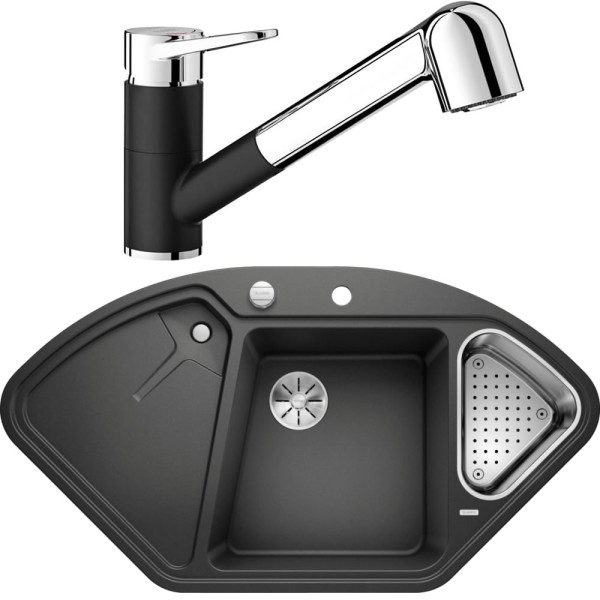 Chiuvetă de colț Delta II și baterie Wega-S II crom-negru