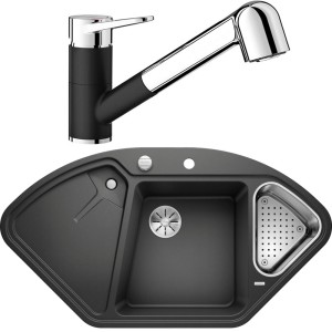 Chiuvetă de colț Delta II și baterie Wega-S II crom-negru