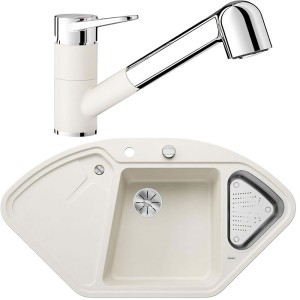 Chiuvetă de Colț DELTA II + Baterie WEGA-S II Crom-Alb Antic