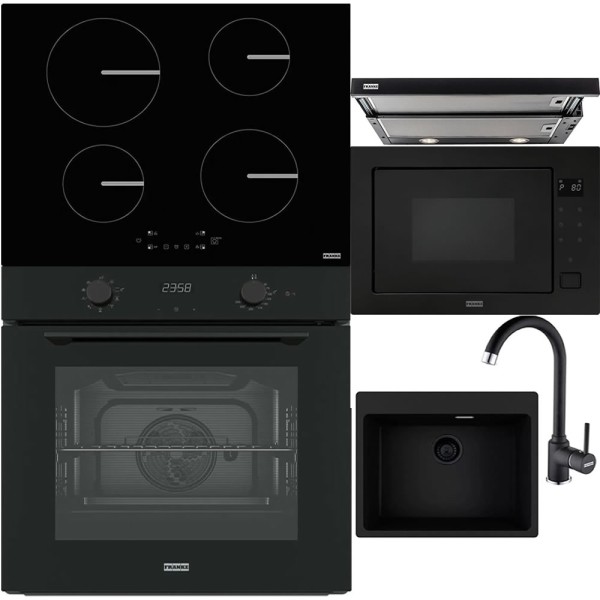 Pachet complet Franke sticlă neagră - Cuptor, plită, hotă